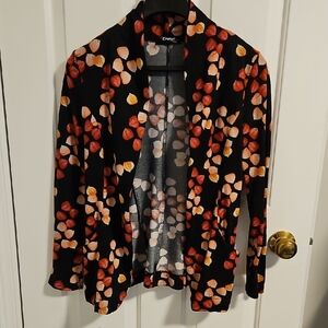 Emerge Black Open-Front Petal-Print Blazer